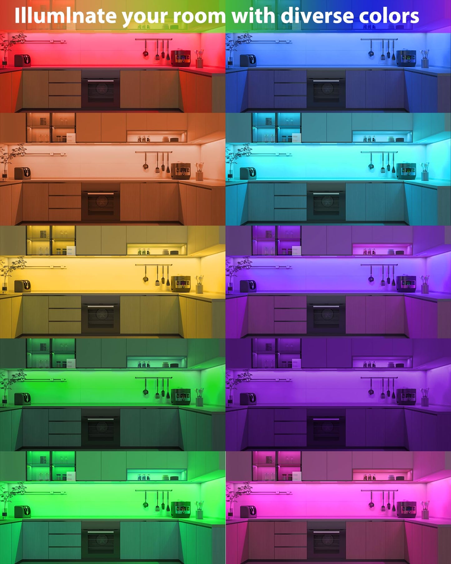 ASOKO RGB Under Cabinet Light, 200 Lumens, 3 Pack, 12 Inch, Linkable, Music Sync, Remote Control, Multicolor