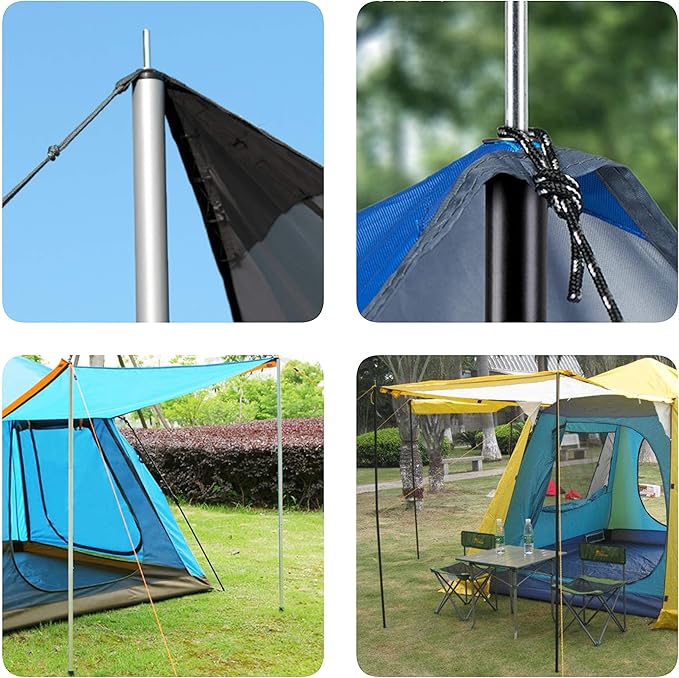 Adjustable Tent Poles Steel Rods for Tarp Canopy Camping Replacement Set of 2 (Grey)