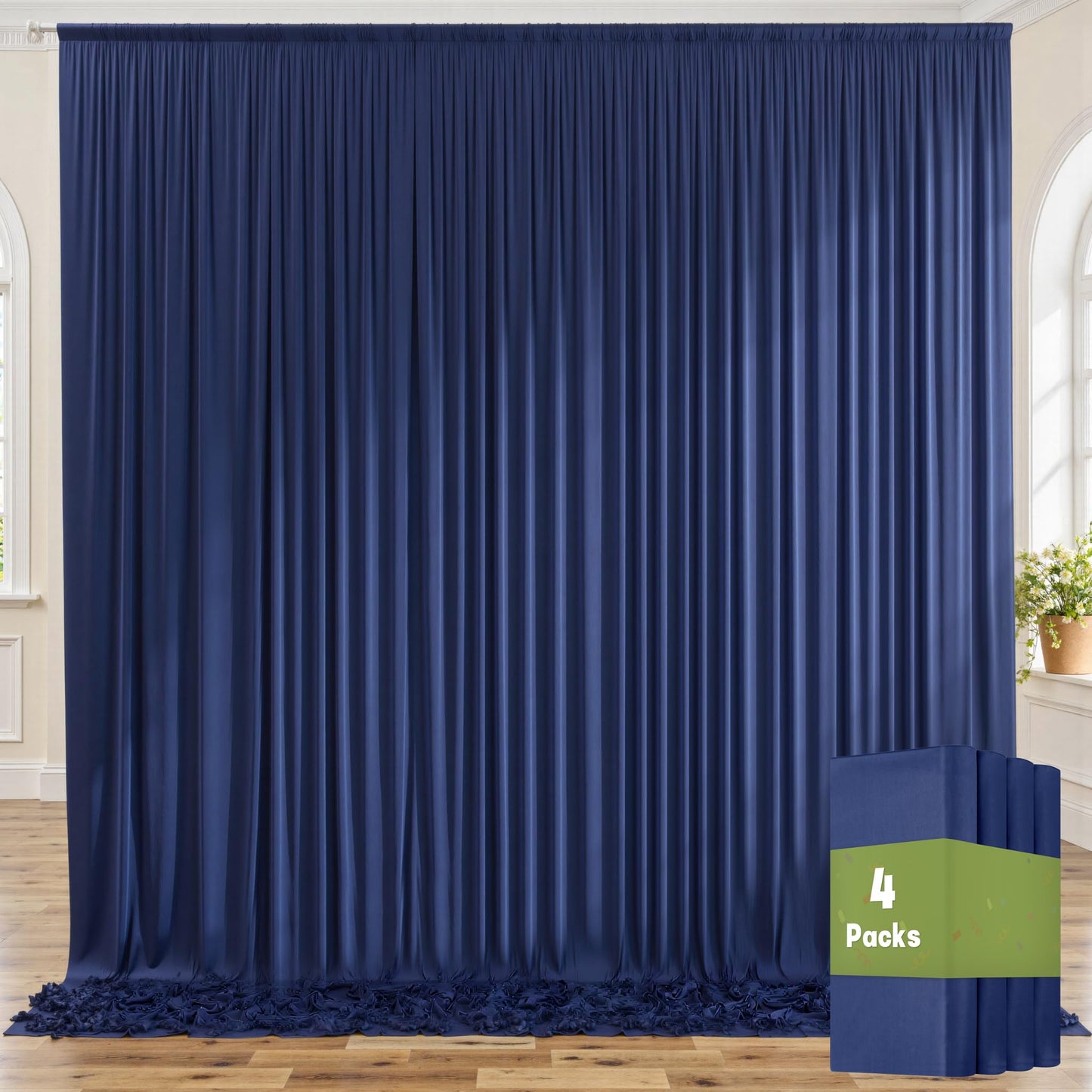 20Ftx10Ft Wrinkle Free Navy Blue Backdrop Curtains For Parties, 4 Panels 5X10Ft Silky Polyester Photo Backdrop Drapes For Weddin