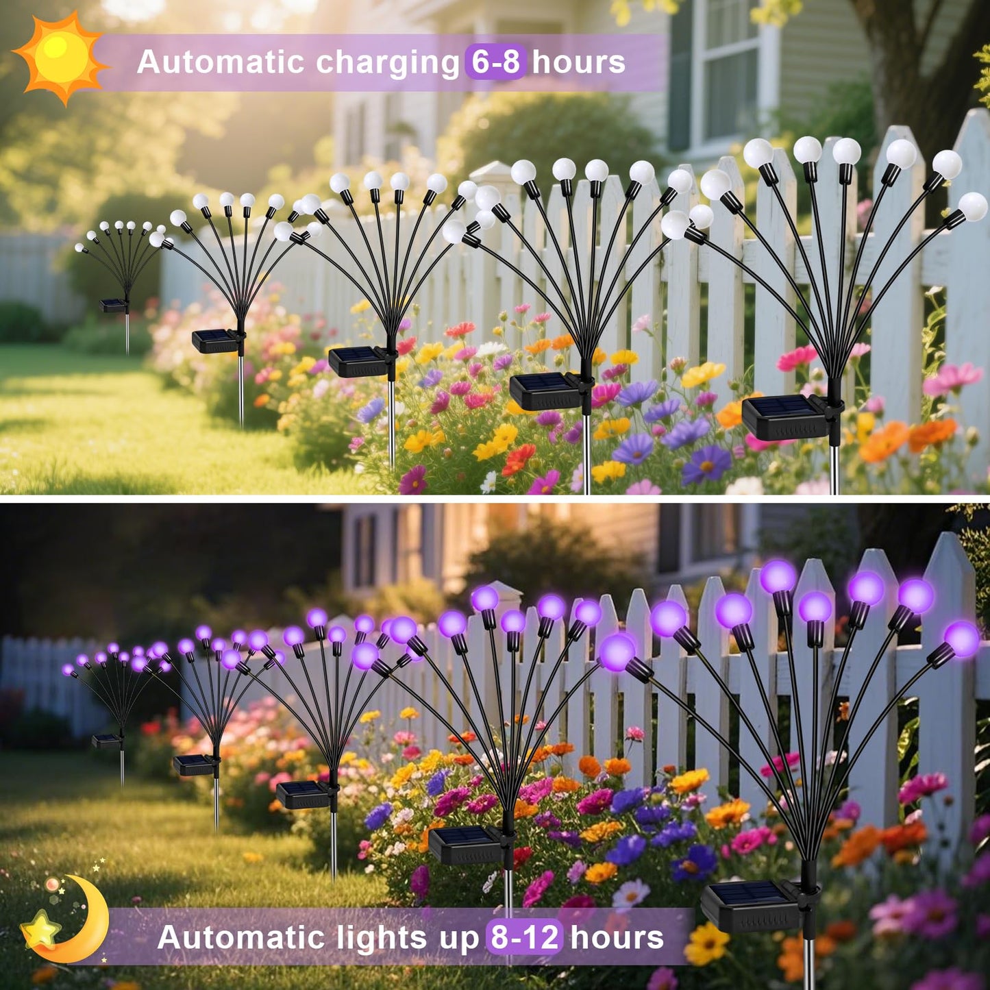 ZFNN Solar Garden Lights, 4 Pack Firefly Swaying Lights, Waterproof, 24 LED, Purple, Model YHC-2pack10head