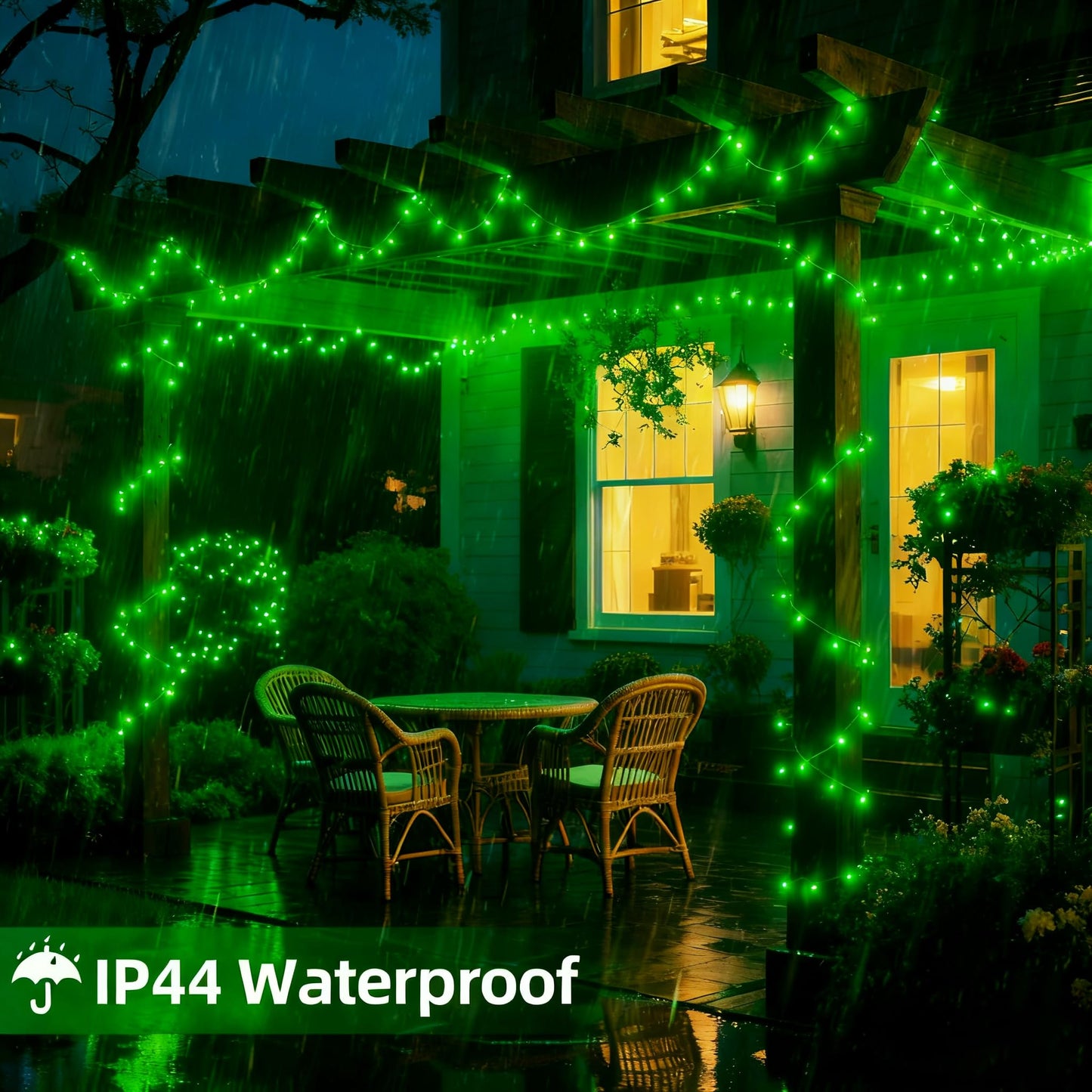 Vtechology 66Ft 200Led Green Christmas Tree Lights Plug In Connectable Green Halloweenlights 8 Modes String Lights Indoor Outdoor For Party Bedroom Garden Decor (Clear Wire)