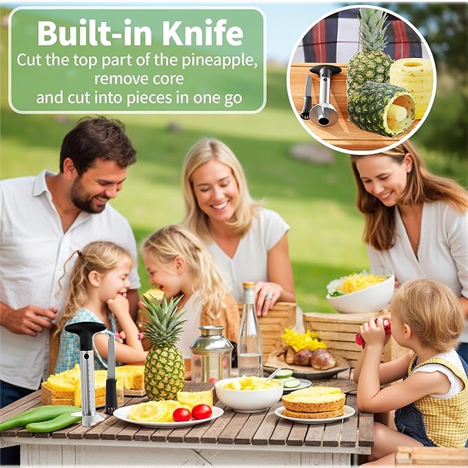 YYP Pineapple Corer and Slicer with Measurement Marks – Stainless Steel Pineapple Cutter for Perfect Pineapple Rings & Effortless Cutting (Black)