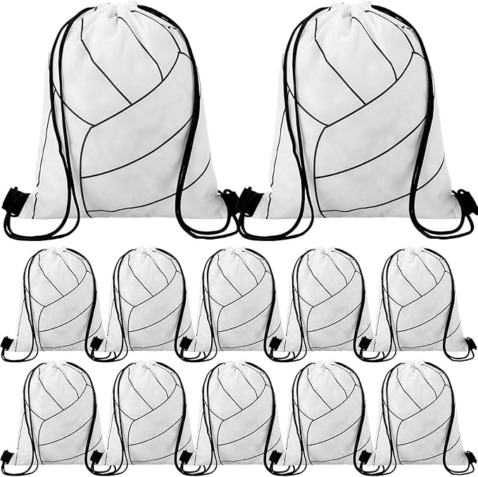 Dansydaisy 12 Pcs 12 In Volleyball Drawstring Backpack Bag Goodie Snack Gift Bags Sports Party Favors String Backpack Bul...