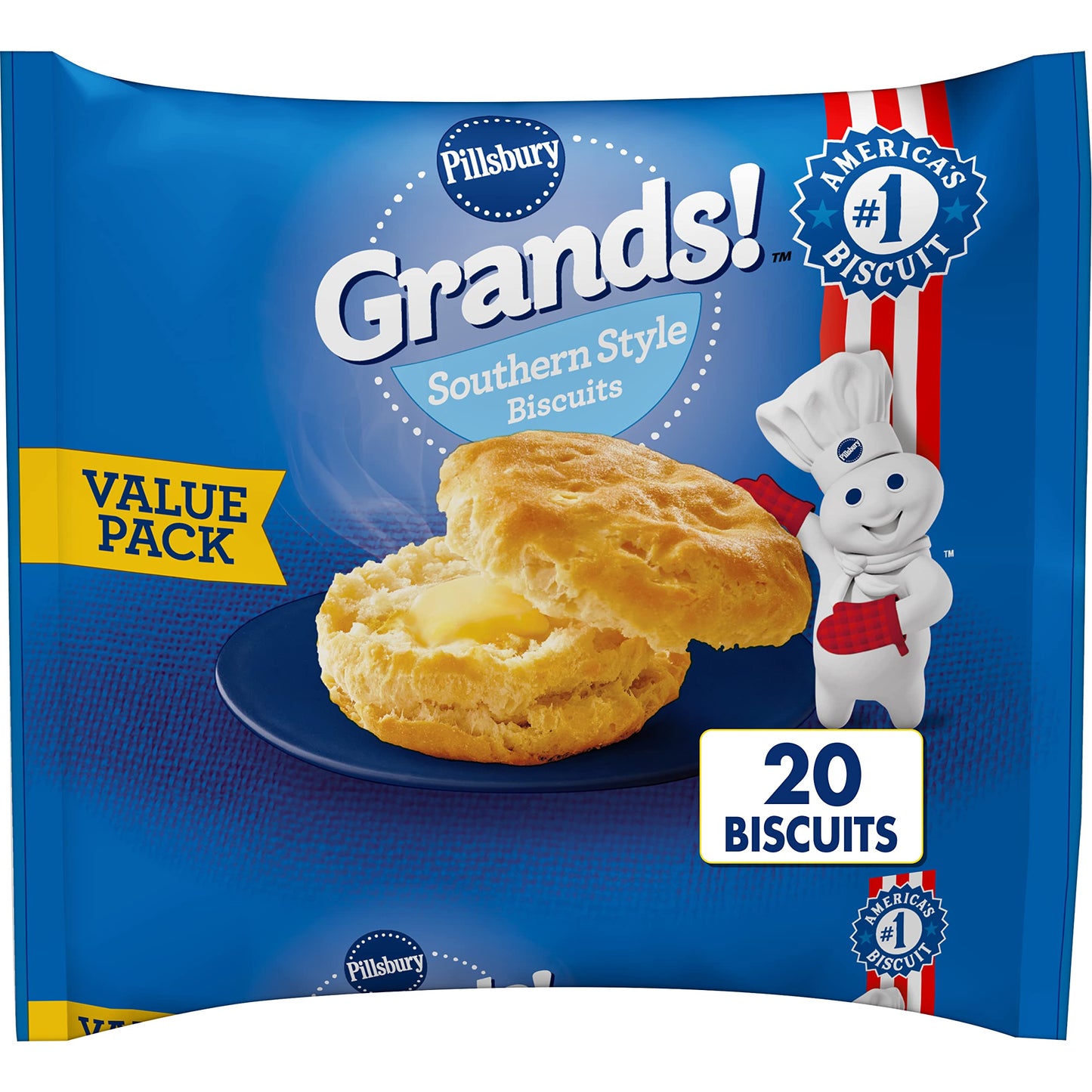 Pillsbury Grands! Southern Style Frozen Breakfast Biscuits, Value Pack, 20 ct., 41.6 oz