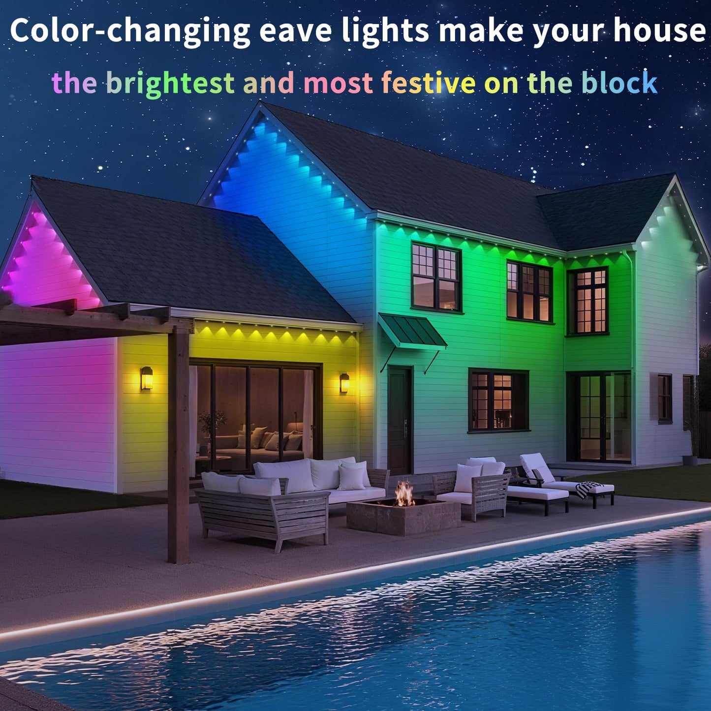 Yibulayin 400Ft Permanent Outdoor Lights Waterproof  Smart Rgb Eaves Lights With App/Remote Control  Diy Scene Modes  Led Outdoor Lighting For Christmas Holidays Daily Party House Roof Lighting