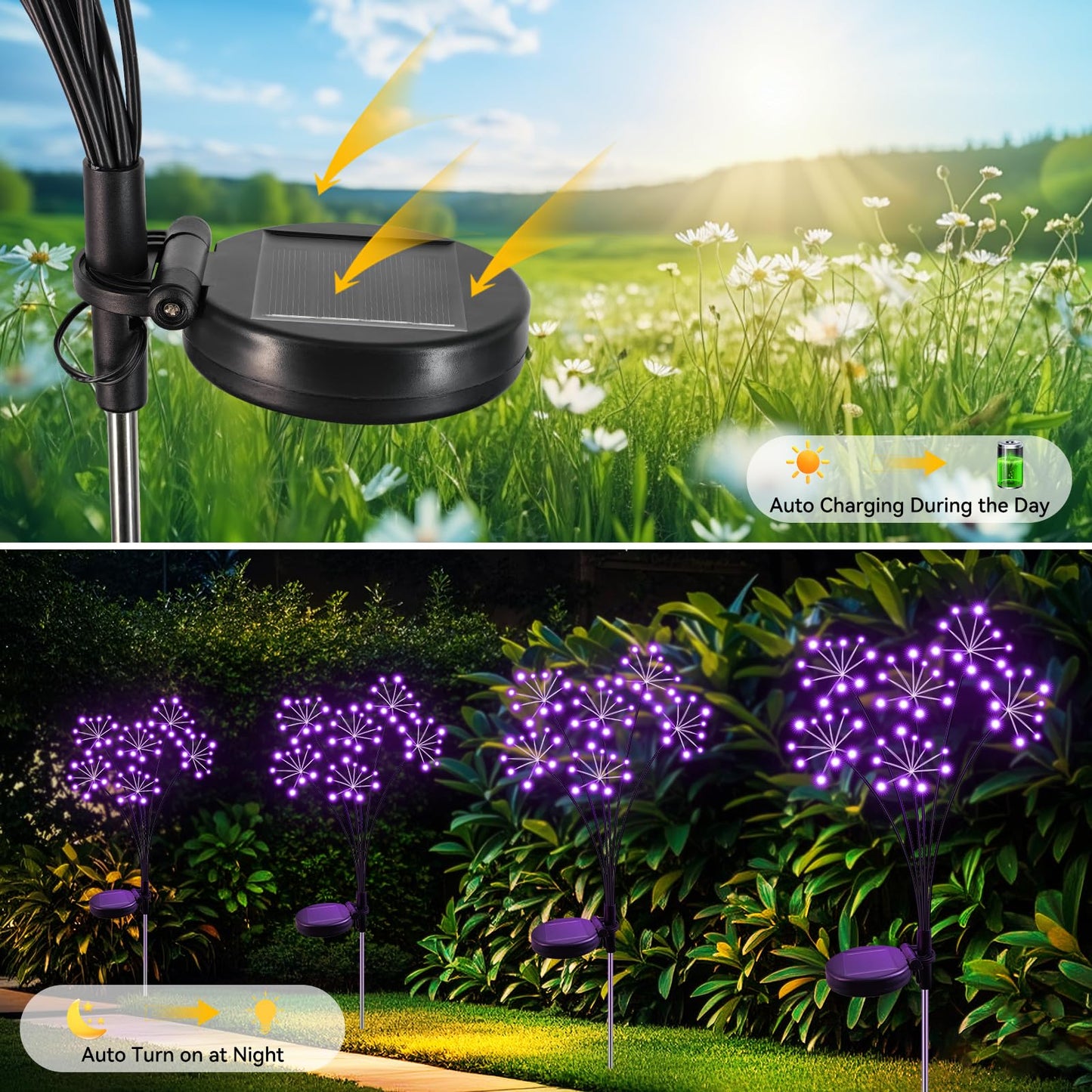 Solar Garden Lights 2 Pack Waterproof Swaying Starburst Light Solar Outdoor Lights For Yard Patio Walkway Pathway Party Wedding Decoration  Unique Gifts For Women  Purple