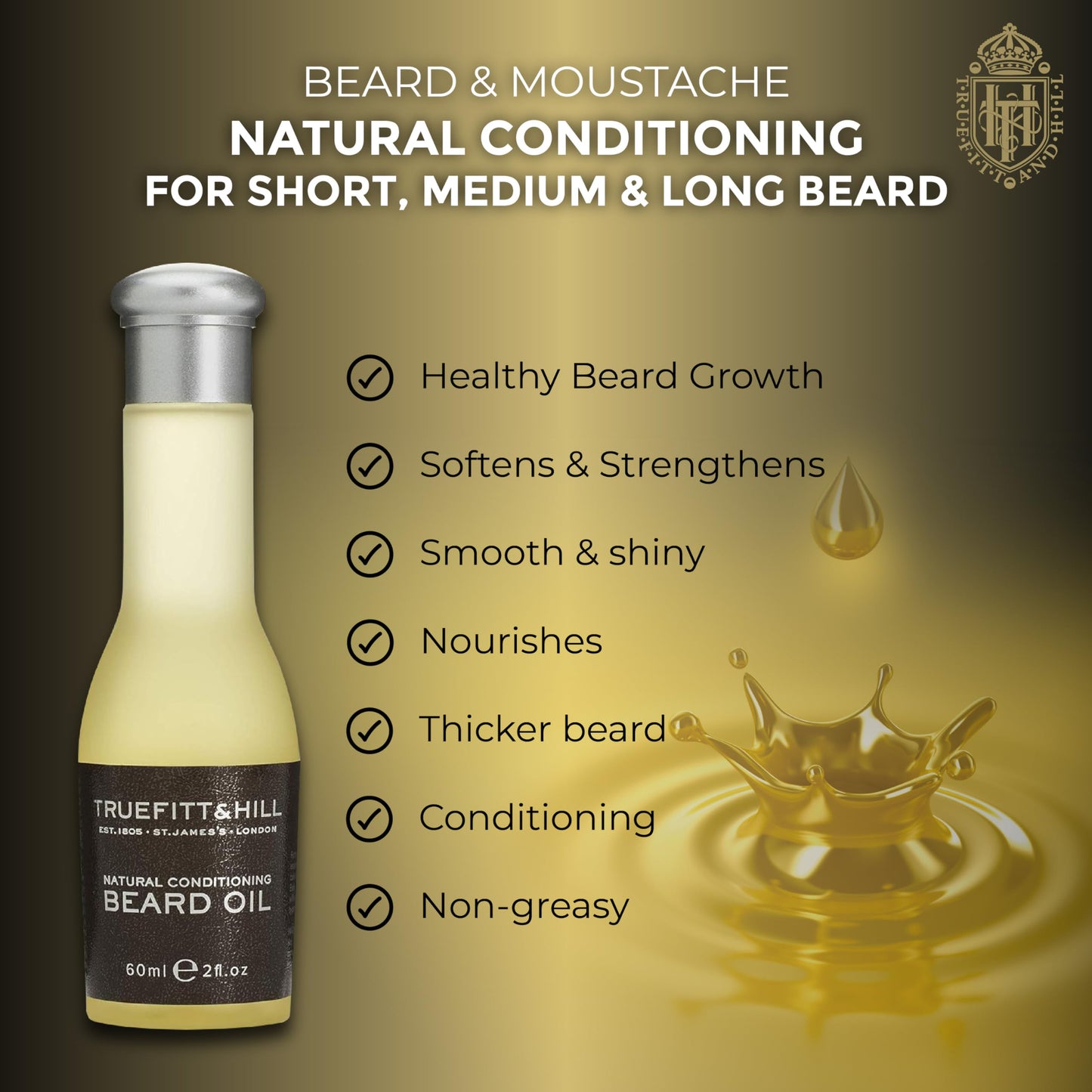 Truefitt & Hill Beard Oil, Packed with Essential Oils for Glide, Moisturizing, Healing, and Conditioning, Apply to Damp Skin, Es