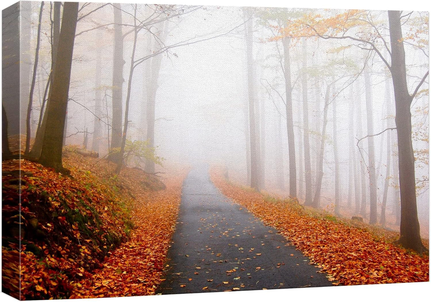 wall26 Canvas Print Wall Art Foggy Autumn Forest Path with Orange Leaves Nature Wilderness Photography Modern Art Rustic Scenic Colorful Multicolor for Living Room, Bedroom, Office - 32"x48"