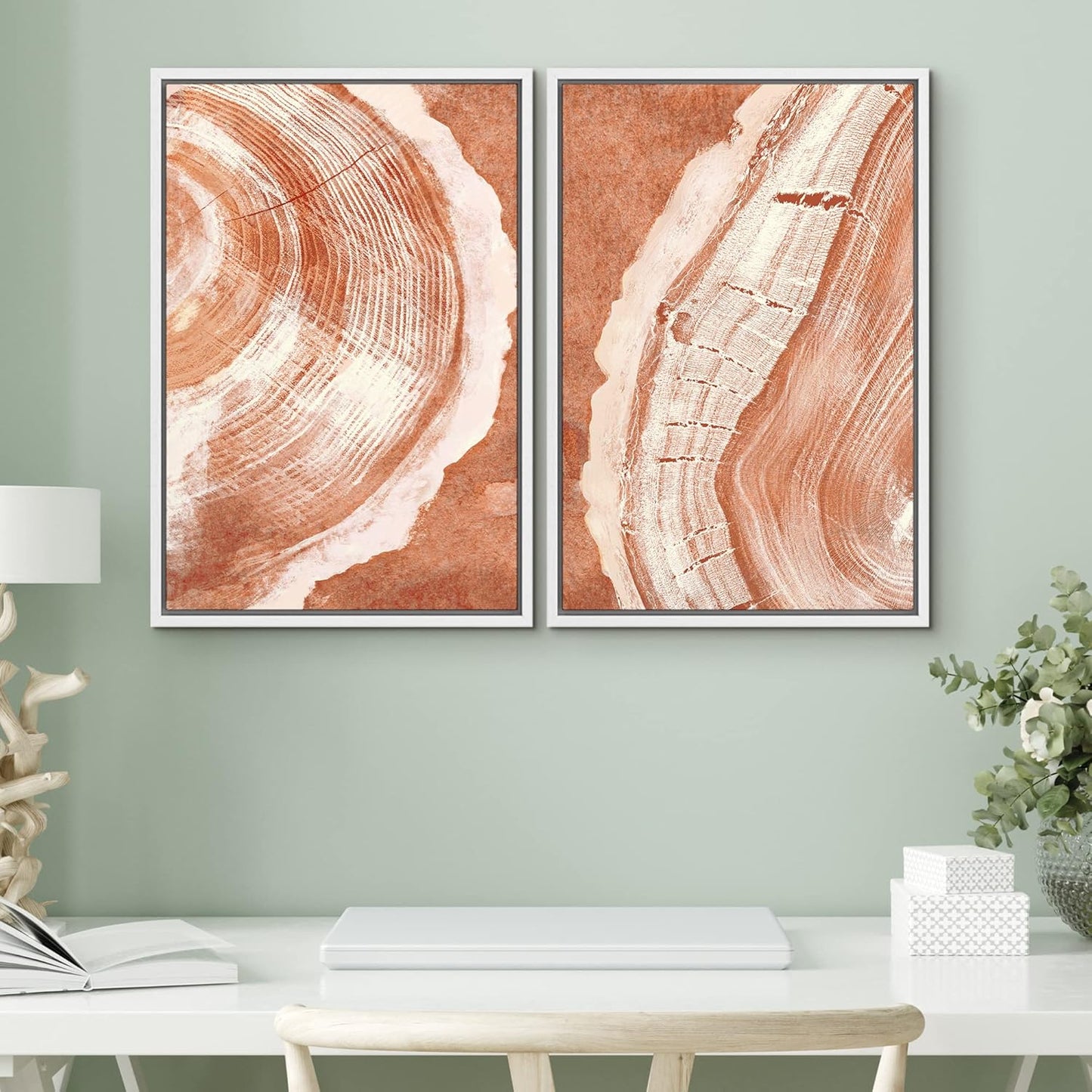 SIGNWIN Framed Canvas Print Wall Art Set Orange Closeup Wood Tree Ring Details Nature Wilderness Illustrations Modern Art Rustic Colorful Ultra for Living Room, Bedroom, Office - 16"x24"x2 White