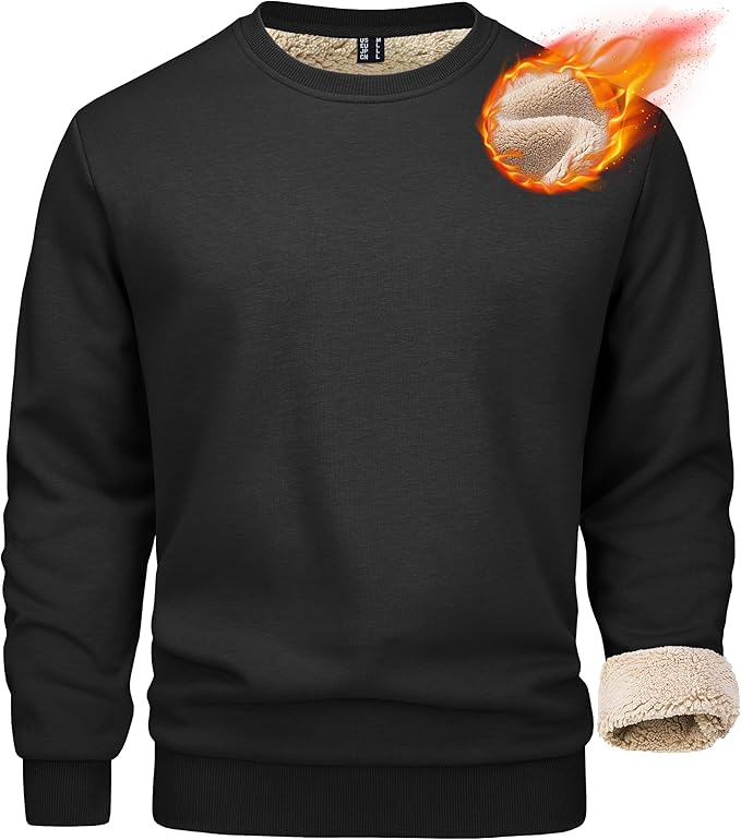 MAGCOMSEN Men's Sherpa Lined Sweatshirts Fleece Pullover Basic Tops Warm Crewneck Winter Sweatshirt