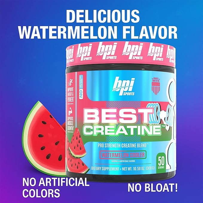 BPI Sports Best Creatine - Creatine Monohydrate Powder for Men & Women, Himalayan Salt - Strength, Pump, Muscle Growth, Muscle Definition - No Bloat - Watermelon Cooler - 50 servings - 10.58 Ounce