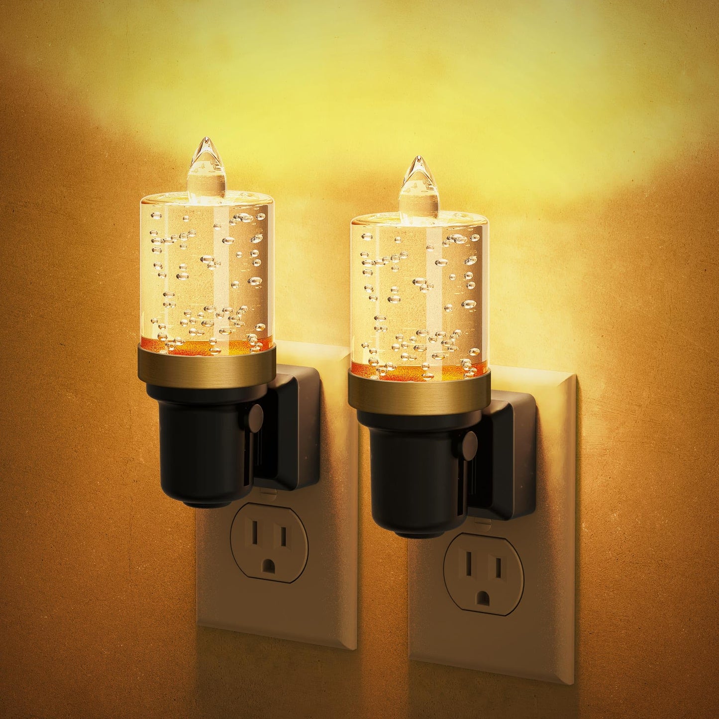 JandCase LED Night Light, Amber Candle Style, Auto On/Off Sensor, Dimmable, 2 Pack, Plastic