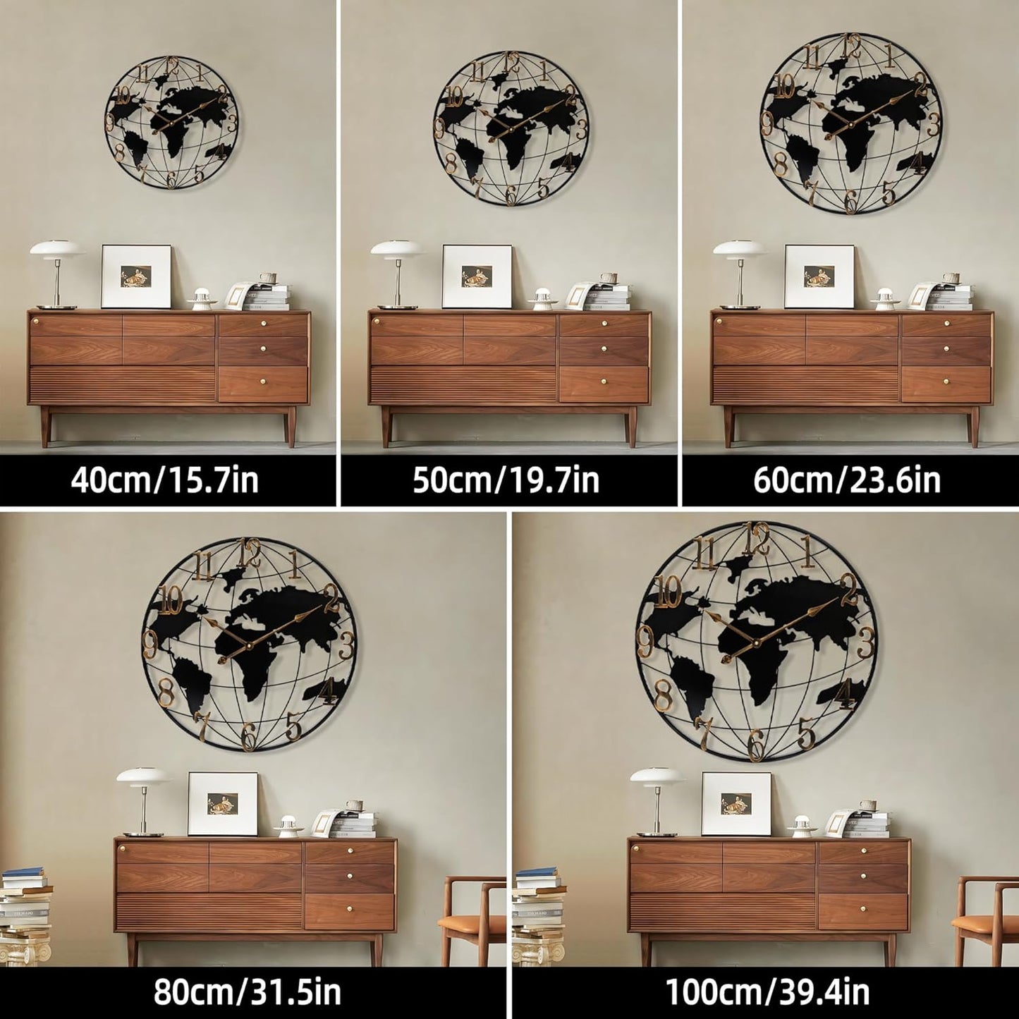 Oversizd Large Wall Clock - 32 Inch World Map Minimalist Modern Metal Silent Non-Ticking Battery Operated Wall Clocks for Living Room Office Farmhouse Home Decor
