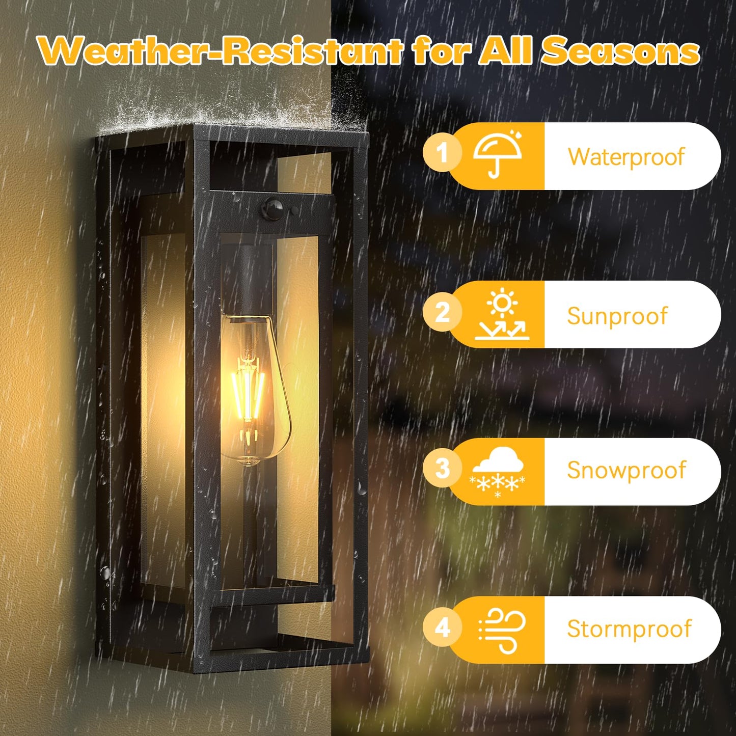 Siafavoi Motion Sensor Outdoor Wall Light 2Pack-15In Modern Dusk To Dawn Porch Sconce Wall Mounted Waterproof Exterior Lighting Fixture E26 Black Lantern For Outside House Garage Entryway
