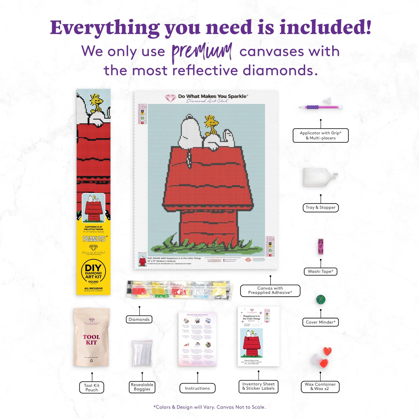 DIAMOND ART CLUB Happiness is in The Little Things Diamond Painting Kit, Fun DIY Crafts for Adults, Round Diamond Art Canvas, 13" x 17"