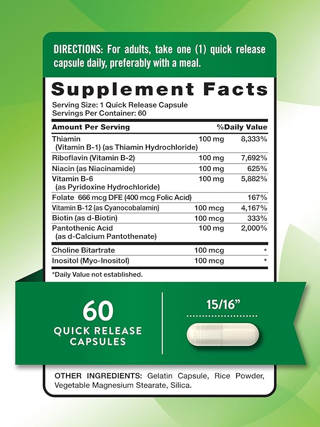 Nature's Truth Vitamin B Complex | 60 Capsules | High Potency B-100 | Non-GMO & Gluten Free Supplement