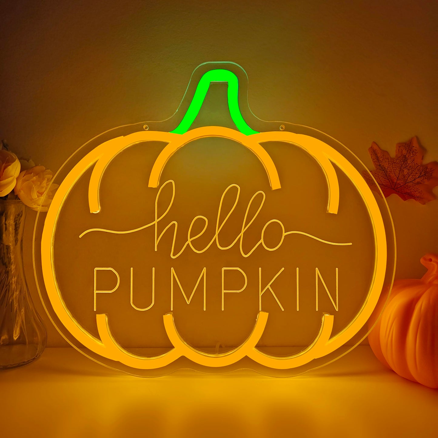 Hello Pumpkin Neon Sign For Wall Decor Fall Led Sign Dimmable Autumn Neon Light Up Sign For Bedroom Wall Fall Thanksgiving Decorations Party Home Front Door Harvest Season Wall Art Holiday Gift