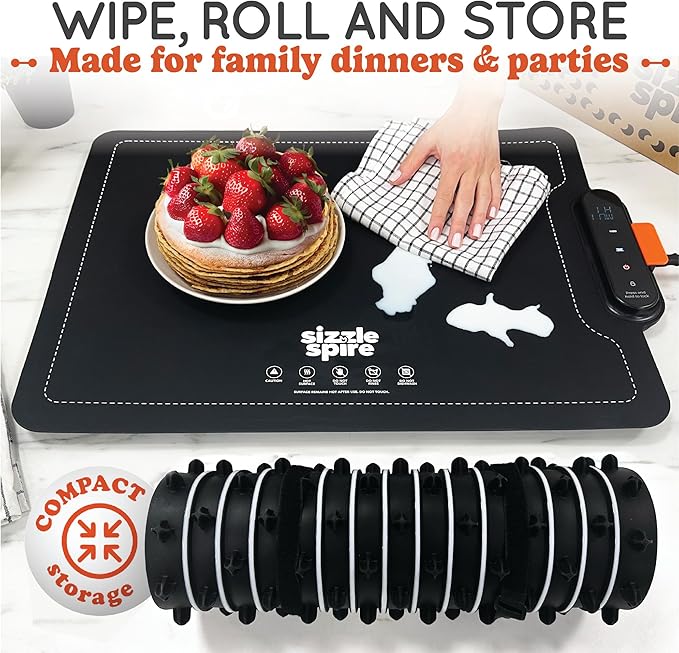 Electric Warming Tray, Rollable Silicone Warming Pad for Food with 4 Temperature Settings, auto Shut-Off, Great Food Warmer Mat for Parties, Buffets, Gatherings and Everyday Use - Black