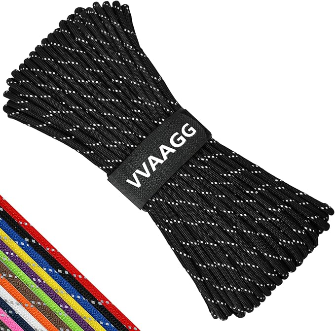VVAAGG Reflective Paracord Rope 100FT, 7 Strand Nylon para Cord Lanyard Utility 550 Parachute Cord, 4mm Thin Tent Rope for...