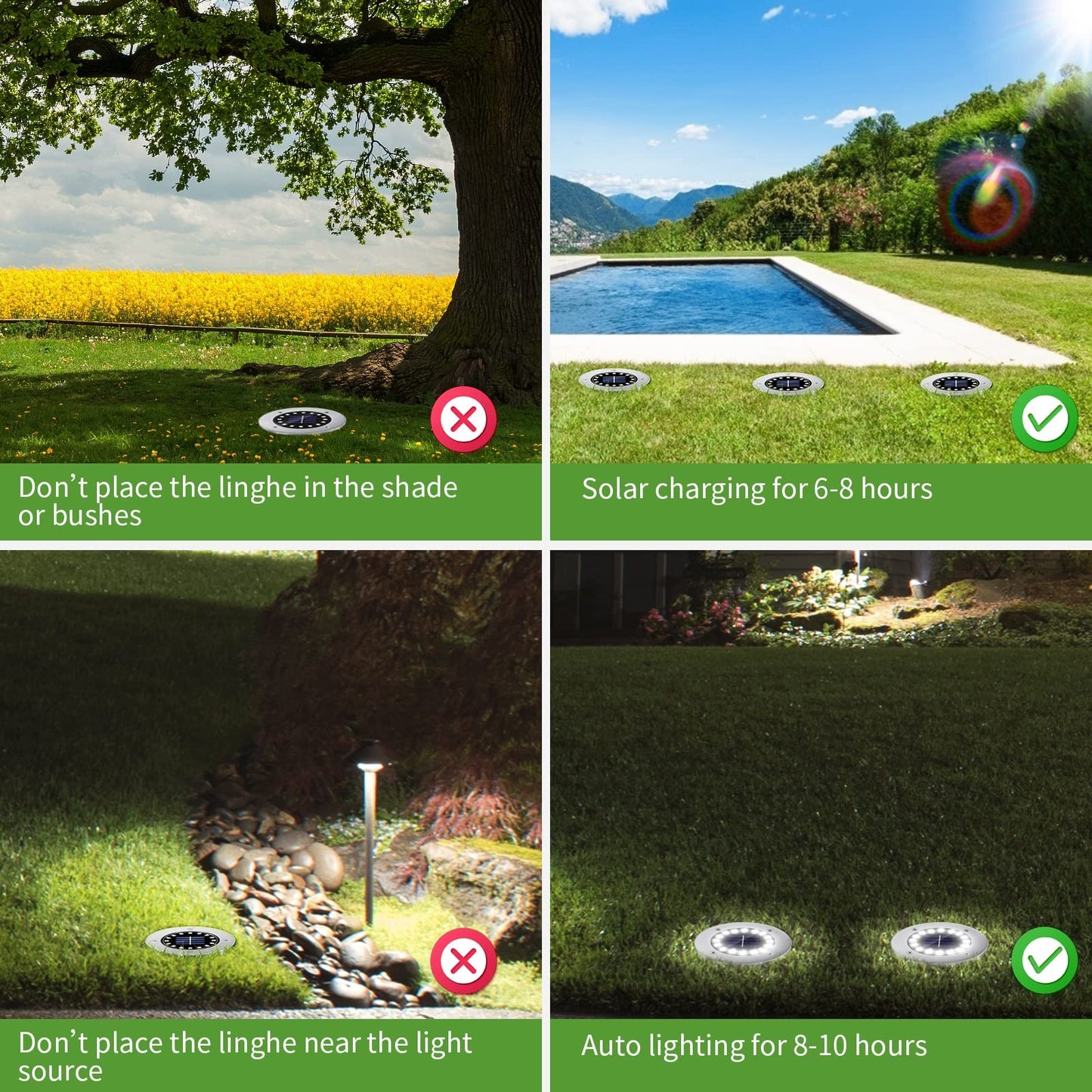 Nfesolar Solar Ground Lights - 16 Led Waterproof Disk Lights, 8 Pack, White For Pathway, Garden, Yard, Lawn, Driveway