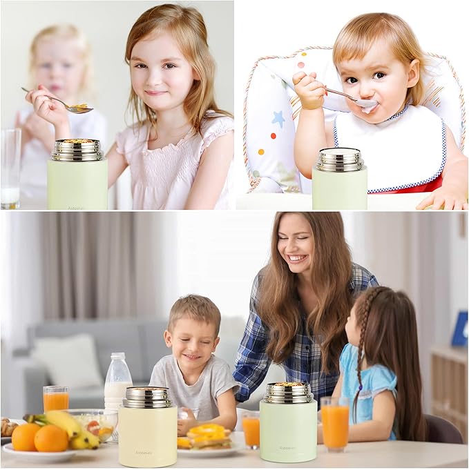 Insulated Thermo Soup Jar for Kids & Adults, 27 oz Stainless Steel Thermal Food Container with Spoon, Triple Layer Insulation (Green)