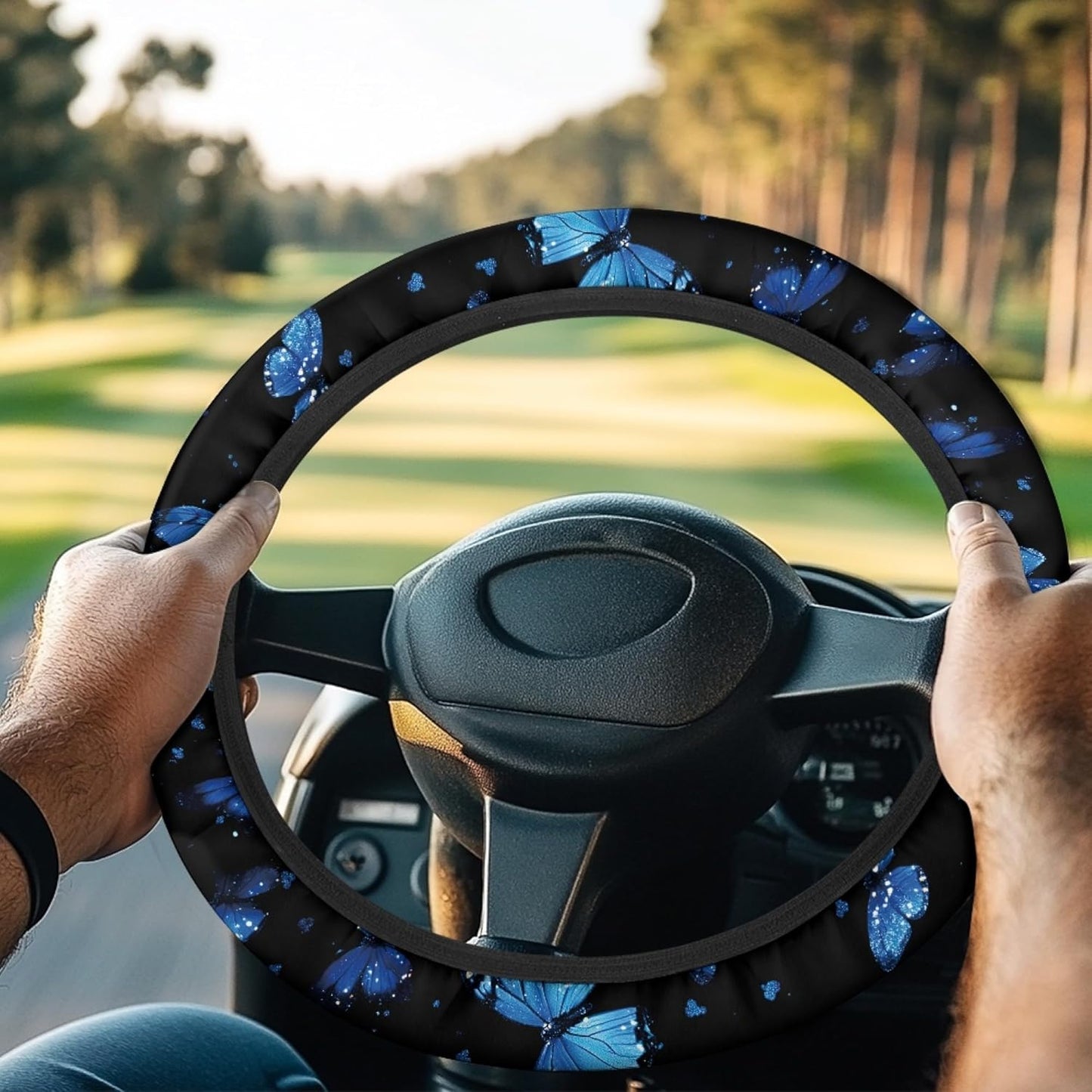 Butterfly Golf Cart Steering Wheel Cover 13 Inch - 14 Inch Anti Slip Golf Cart Steering Wheel Covers Stretchable Golf Cart Accessories for Club Car Easy to Use and Clean