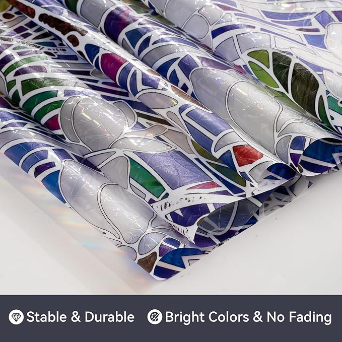 DKTIE Magnolia Pattern Stained Glass Window Film Floral Decorative Window Privacy Film with Rainbow Effect Front Door Bathroom Room Decor (S677, 17.7in X 78.7in)