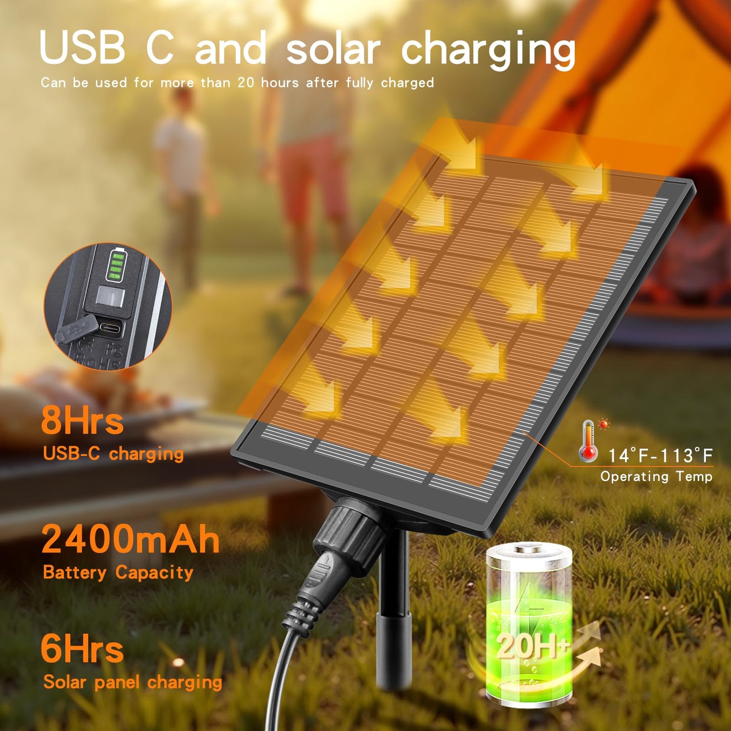 HONEYYEAR 33FT Outdoor Solar String Lights Waterproof with USB Port & Remote Control, Black, Model ZM-BR12L-1