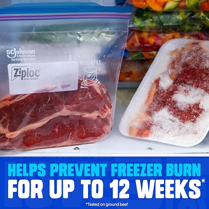 Ziploc Gallon Food Storage Freezer Bags, Stand-Up Bottom, Easy to Fill, 16 Count (Packaging May Vary)