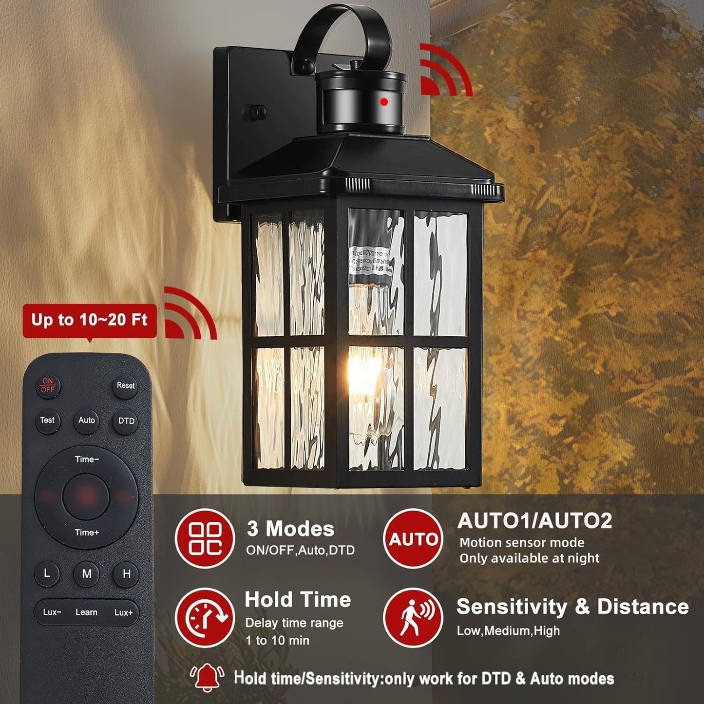 Yjxgdil Porch Lights Outdoor With Remote Control: 2 Pack Motion Sensor Exterior Lighting Fixtures Intelligent 3 Lighting Modes Outdoor Wall Lights Sconce Lights For House Patio Front Door Garage