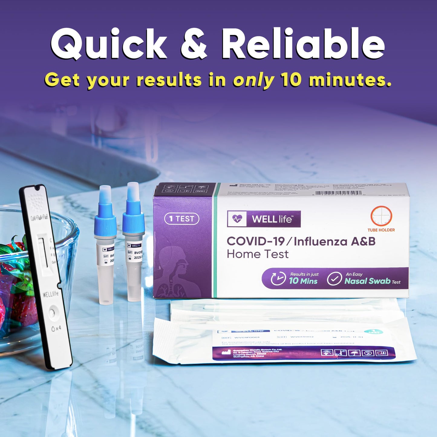WELLlife Covid-19/Flu A&B Home Test, Flu Test 3-in-1 Covid Flu Home Test Kit FDA Authorised Covid Test Result in 10 Minutes Self Cheking at Home, 1 Test