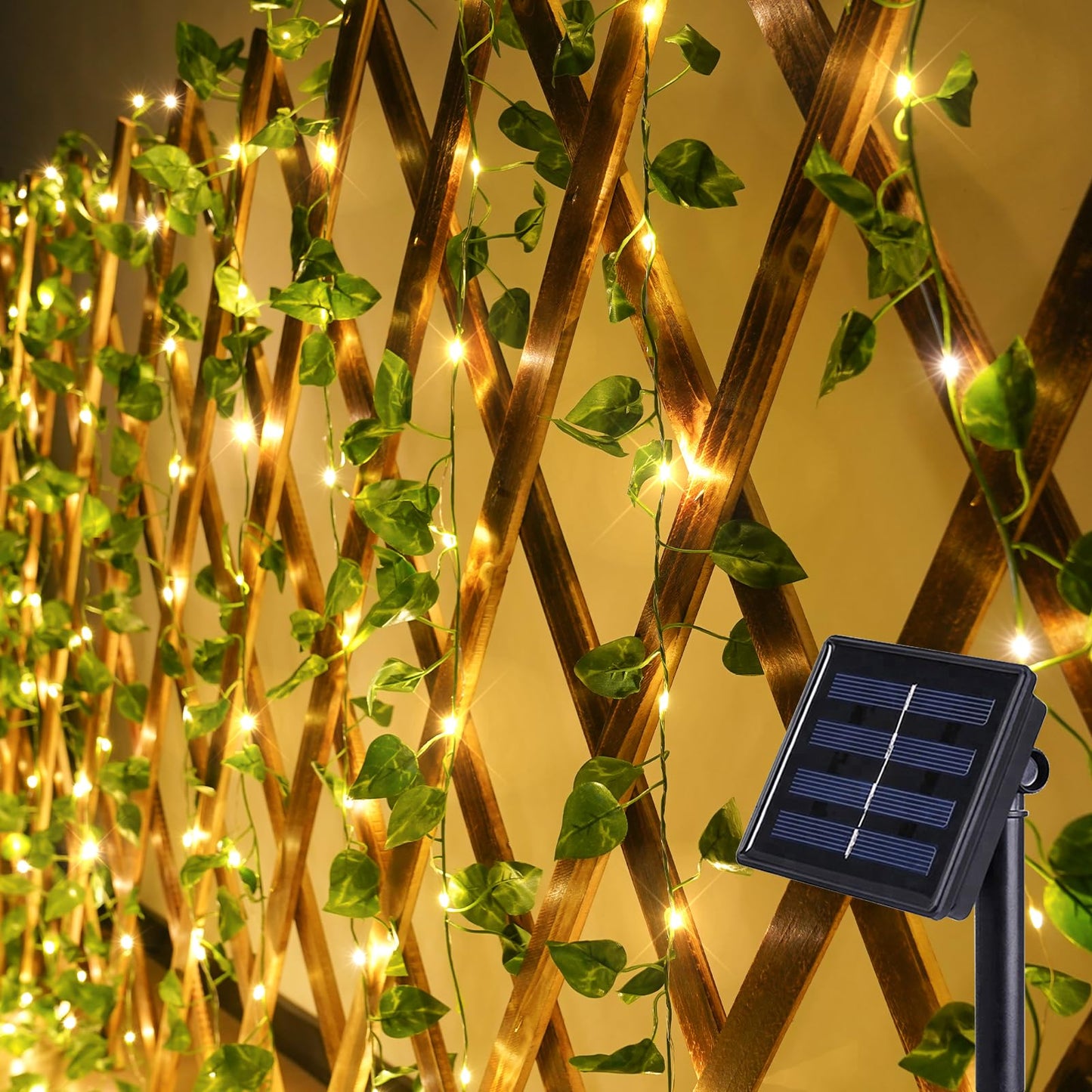 suddus Solar Fairy Lights, 100 LED Pothos Leaf String Lights, 33ft, 8 Modes, Waterproof for Outdoor Use, Warm White