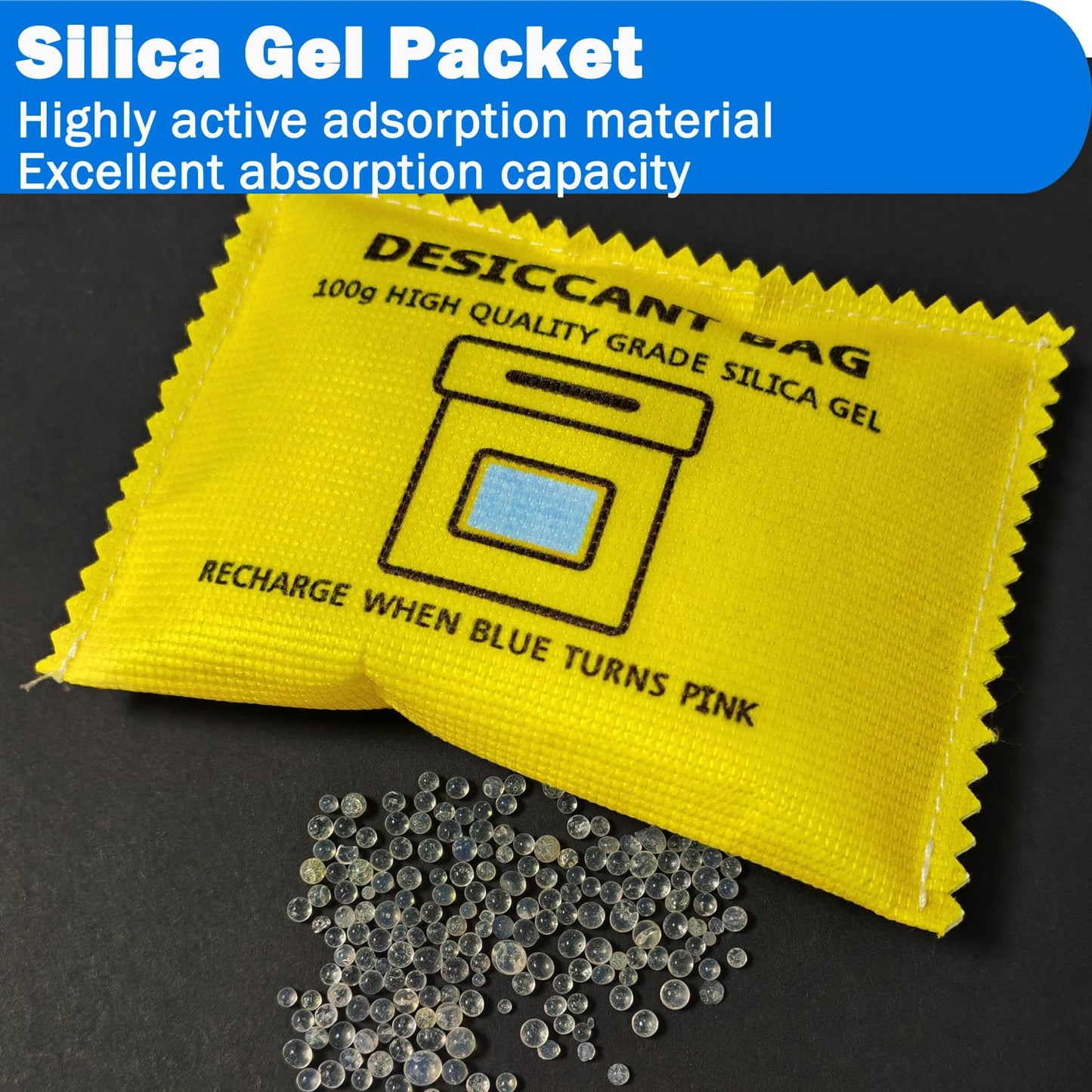 100g Rechargeable Desiccant Silica Gel Beads Pack Lab Desiccants Bag Rechargeable Moisture Absorbing for Storage Bins and Totes(3pack)