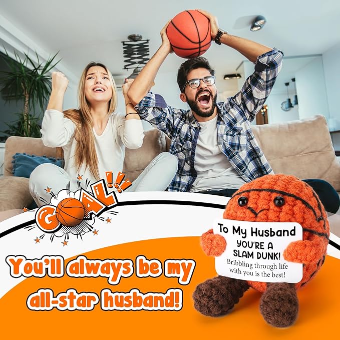 Funny Husband Birthday Gifts from Wife, Handmade Crochet Basketball Decor, Wedding Anniversary Birthday Presents for Him, Best Valentines Day for Men, I Love My Husband