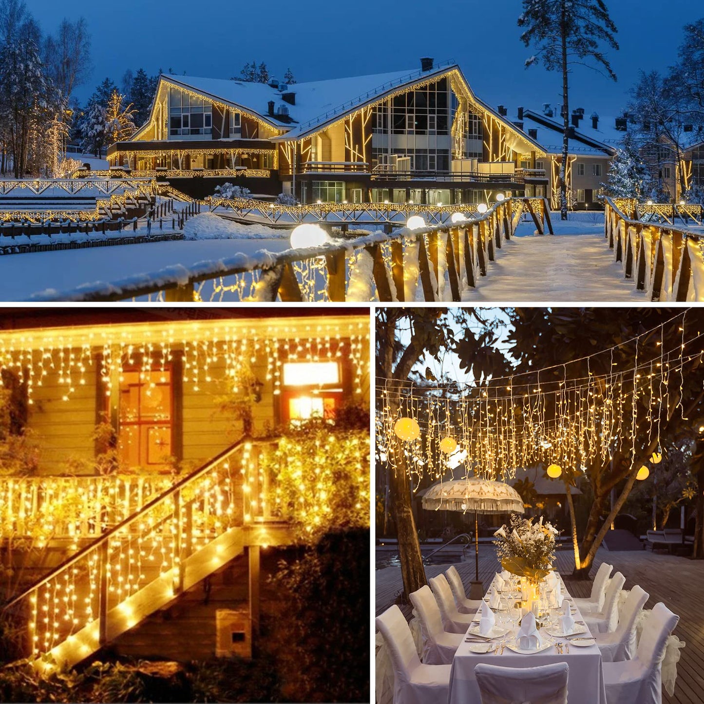 Brightown Icicle Lights Outdoor, 33 FT, 384 LED, Warm White, 8 Modes, Waterproof, Model JT-EL/FC300V0300-D1