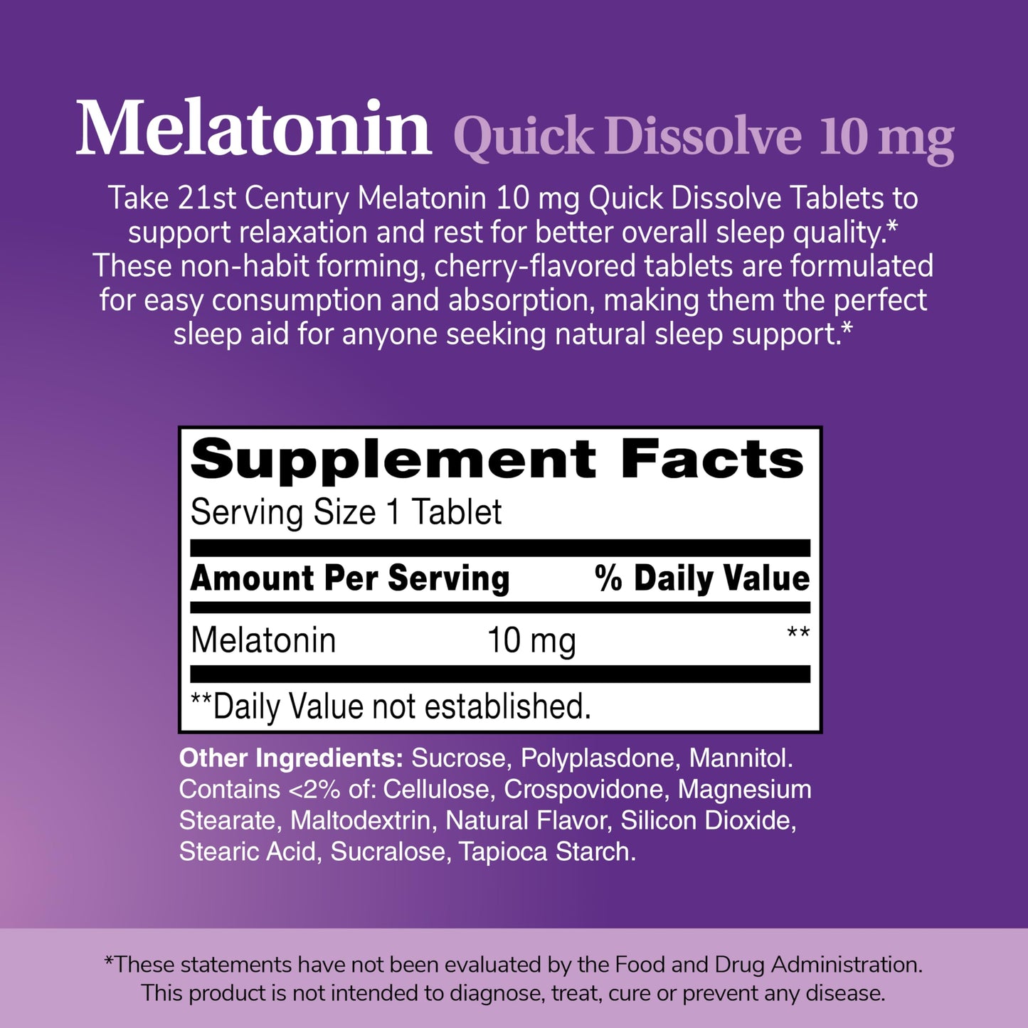 21st Century, Melatonin Quick Dissolve Tablets 10 mg, White, Cherry, 120 Count