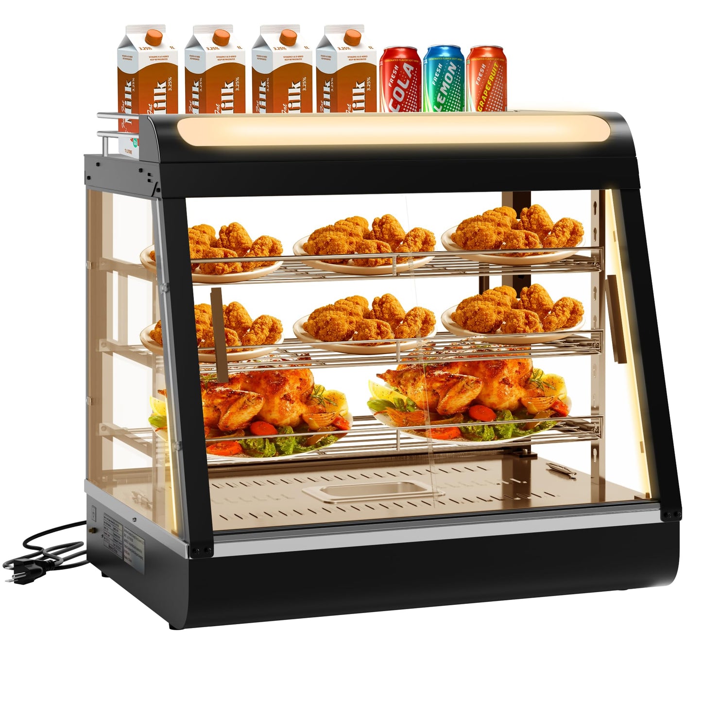 Whalefall Countertop Food Warmer with top Holder, 27 inch Commercial Food Warming Cabinet, tri-Color Lighting, w/Thermometer and Adjustable Thermostat for Cafeteria Kitchens Restaurants