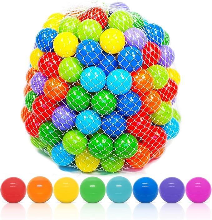 Playz Soft Plastic Mini Ball Pit Balls 50 Count - w/ 8 Vibrant Colors - Crush Proof, No Sharp Edges, Non Toxic, Phthalate...