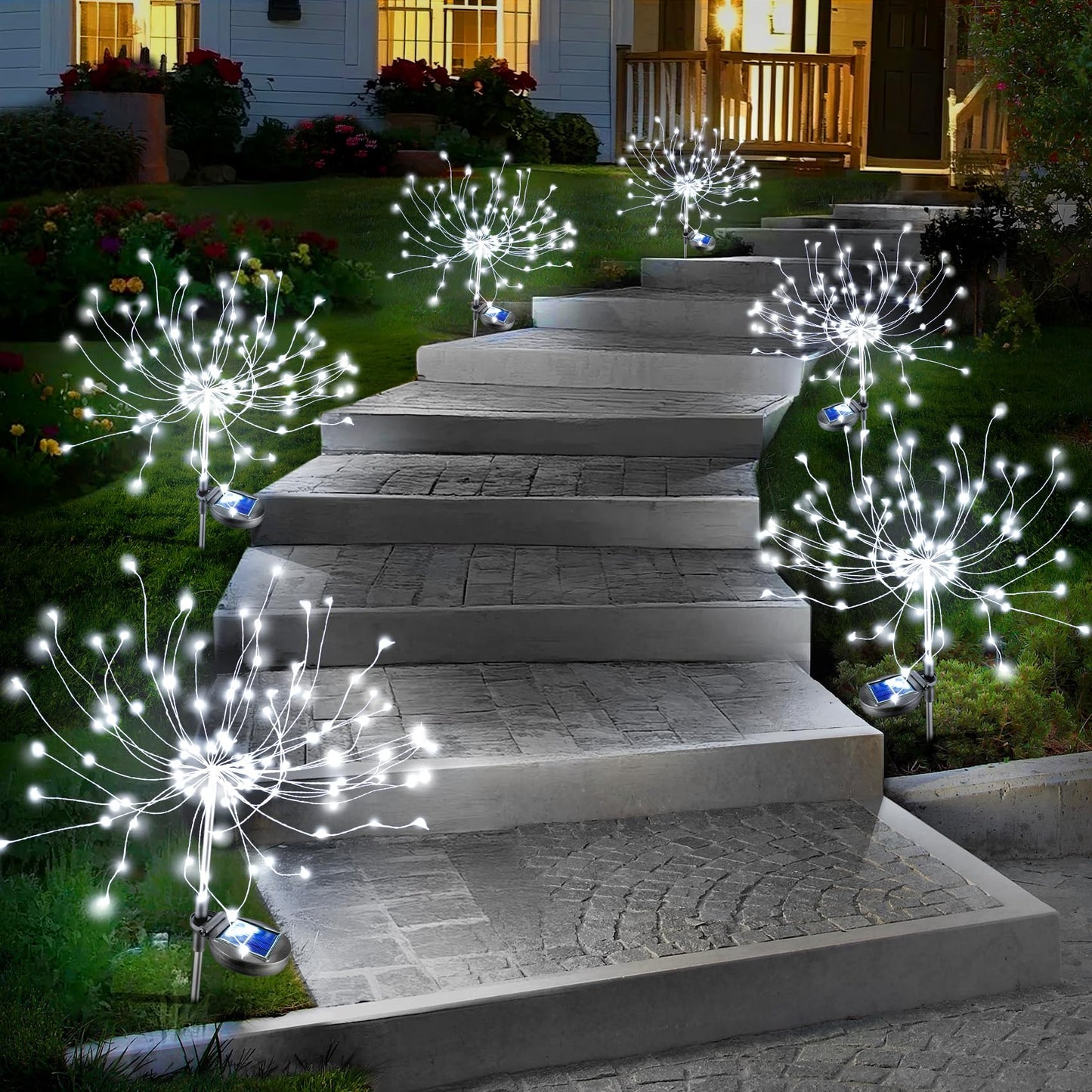Anordsem Solar Garden Lights - Waterproof LED Starburst, 6 Pack, 120 LEDs, White, Model YHD00005