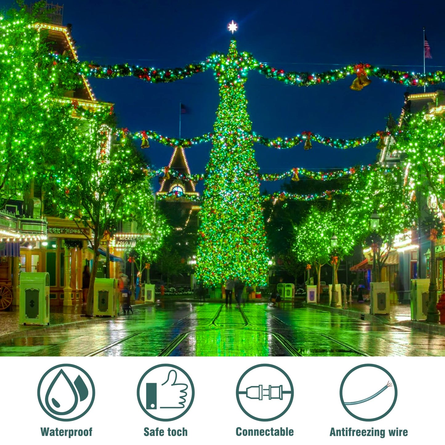 Hopolon Mini String Lights, 50 Count, 13 Feet, Incandescent, Waterproof, Green, 2PACK for Indoor/Outdoor Decor