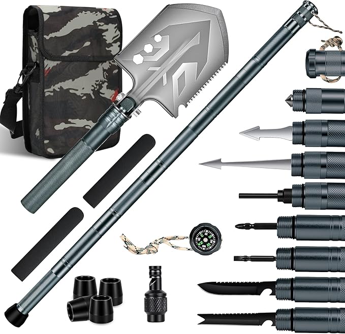 Tactical Survival Walking Stick, 16-in-1 Hiking Staff Heavy-Duty Collapsible Multitool for Camping, Reliable Tactical Kit ...