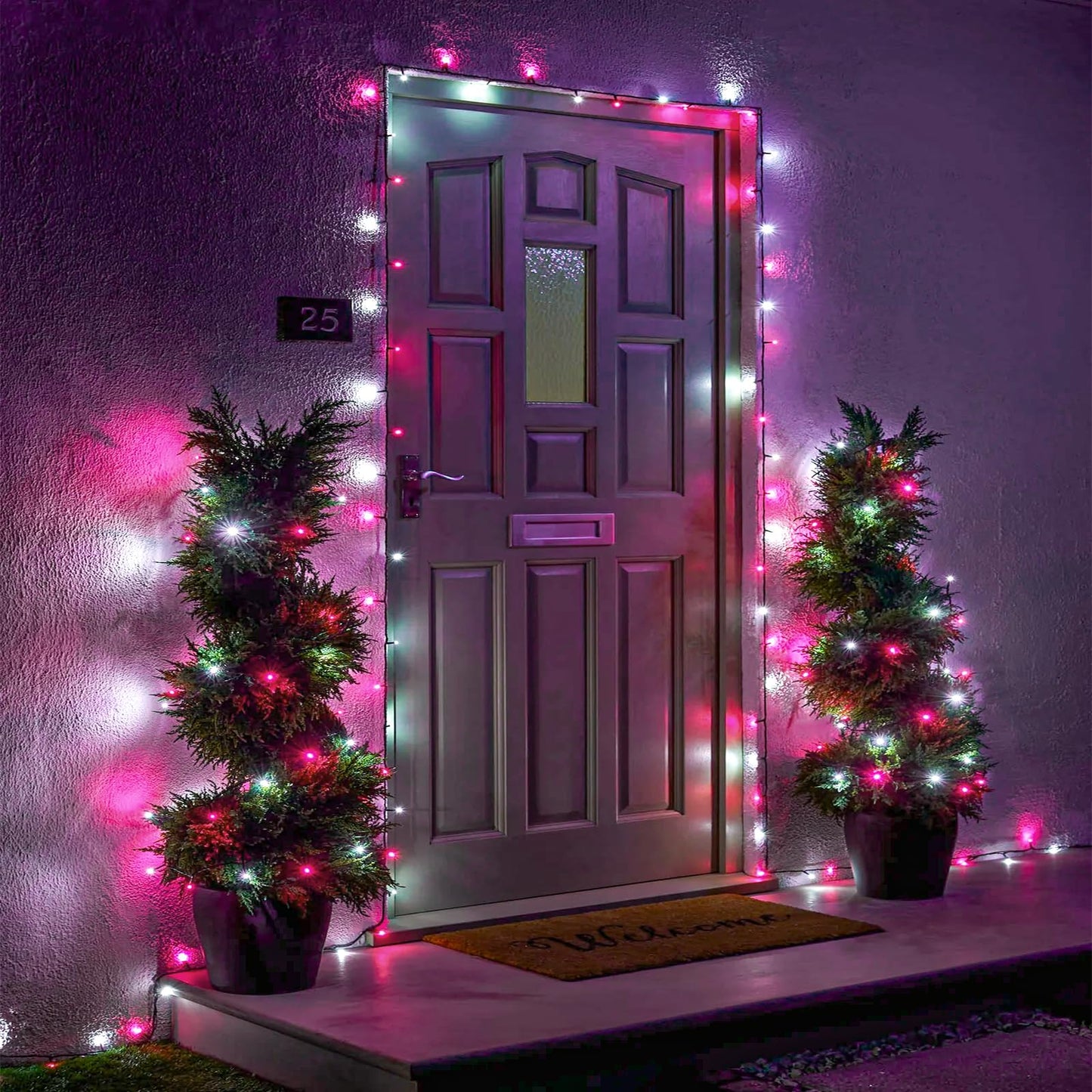 Nielfoi 100Ft 300 Led Christmas Lights  Christmas Tree Lights With 8 Modes Waterproof  Green Wire Outdoor String Lights  Plug In Xmas Decorations For Indoor House Yard Holiday  Pink White