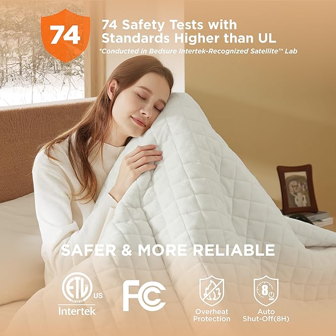 Bedsure Electric Blanket Queen Size - Dual Control Heated Weighted Blanket Queen with 10 Heat Settings, Fast Heating with 10 Time Settings (84x90 inches, Ivory)