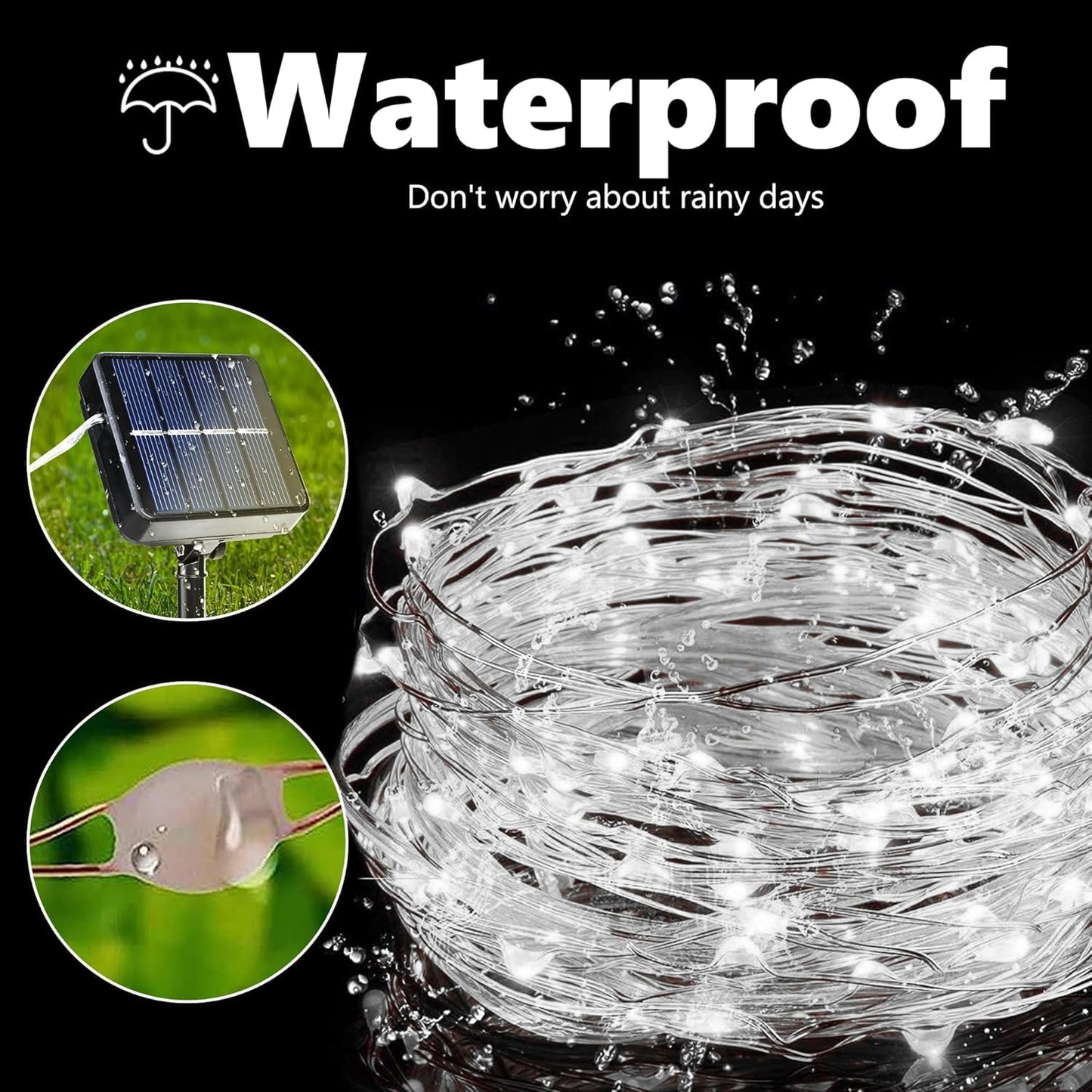 Lomotech Solar String Lights - 66ft 200LED Fairy Lights, Waterproof, 8 Modes, 2 Pack, White, Model LO-S100-001-2