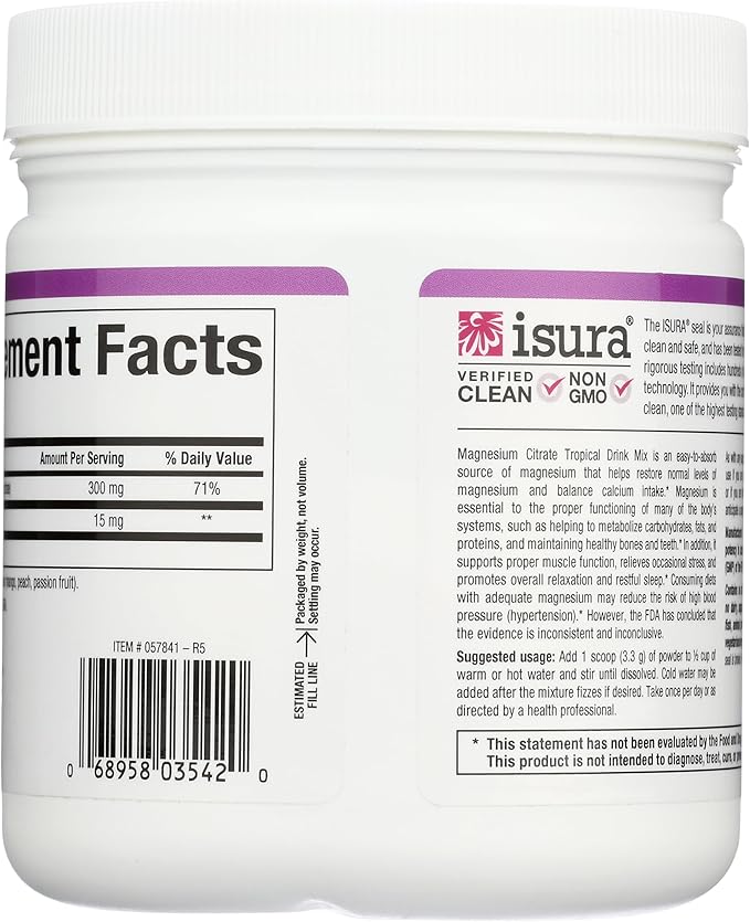 Stress-Relax Magnesium Citrate Drink Mix by Natural Factors, Restores Normal Levels of Magnesium & Balances Calcium Intake, Non-GMO, Tropical Flavor, 8.8 oz (75 servings)