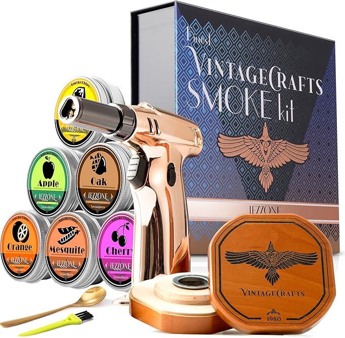 iEZZONE Cocktail Smoker Kit with Torch, Bourbon, Whiskey Smoker Infuser Kit, Old Fashioned Drink Smoker Kit, Birthday Bour...