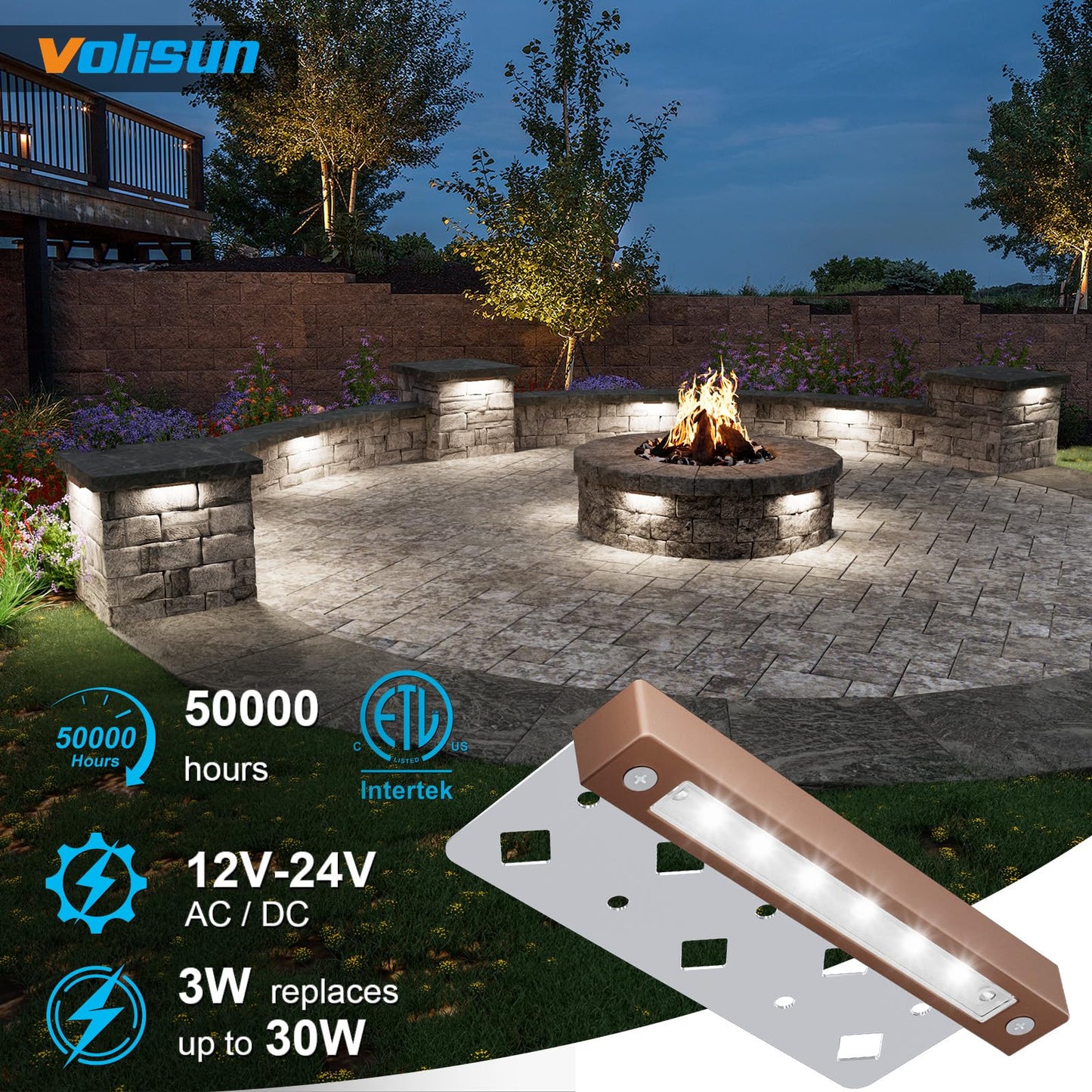 Volisun 16 Pack 7 Inch Retaining Wall Lights  Waterproof Led Hardscape Lighting  Cuttable Low Voltage Landscape Lighting  12V Paver Lights  3W Outdoor Step Lights  5000K Daylight  Etl