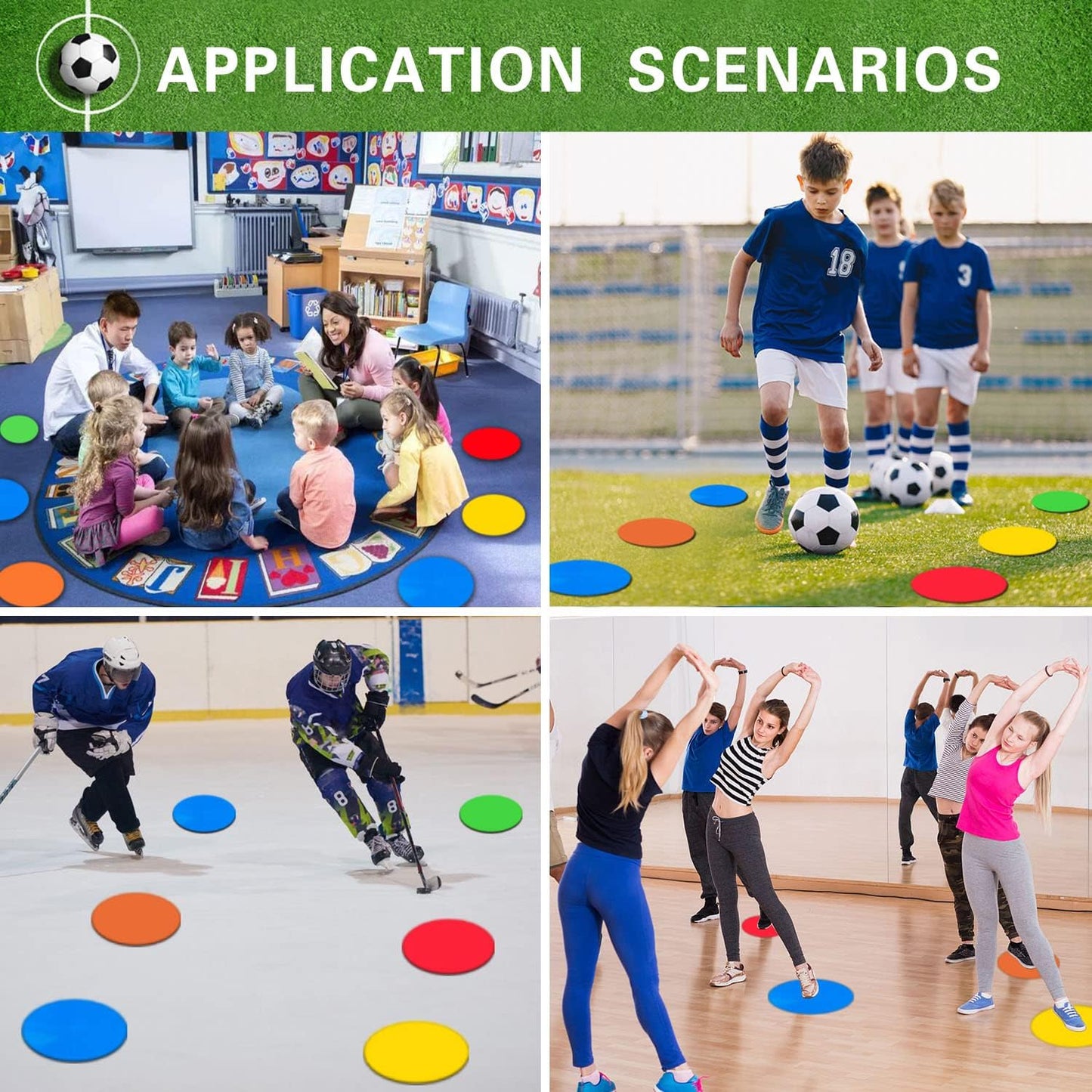 Poly Spot Markers 10 inch 12 Pcs Non-Slip Rubber Agility Training Markers Floor Dots Flat Field Cones for Football, Soccer, Basketball, School Exercise Drills, Dance Practice