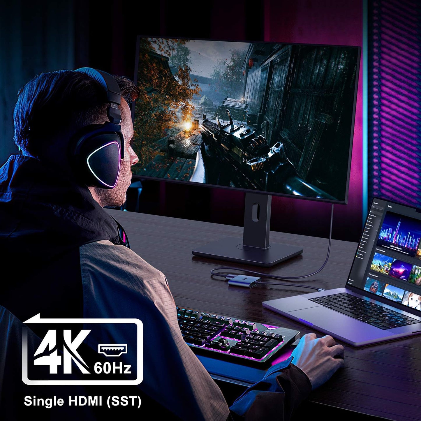 Kozyc Usb C To Dual Hdmi Adapter 4K@60Hz, Type C To Hdmi Splitter Extended Display For Macbook/Macbook Pro Air Dell Xps13/15, Sa