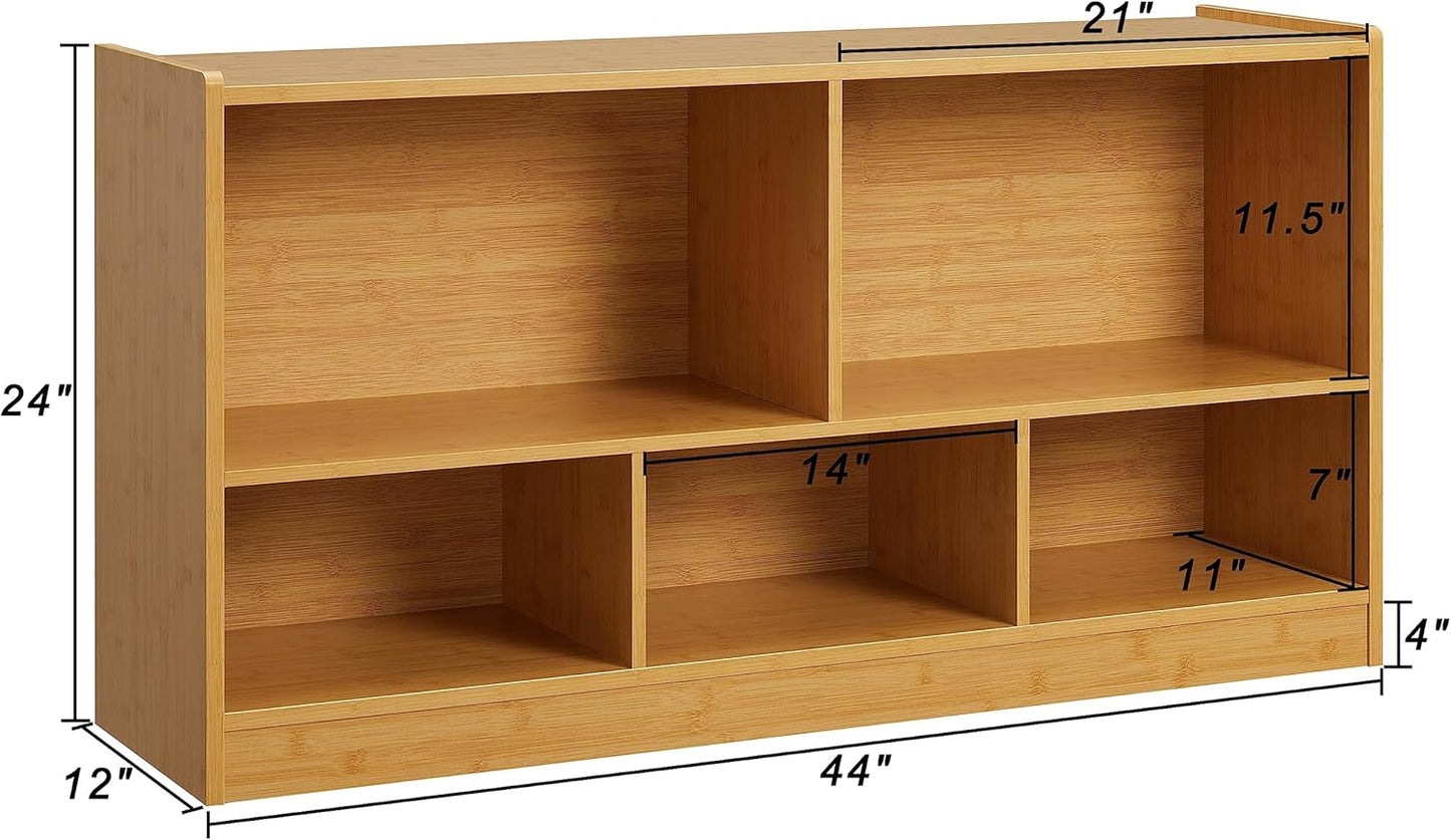 Toy Organizers and Storage, 5-Section Kids Bookshelf for Organizing Books Toys, School Classroom Wooden Storage Cabinet for Children's Room, Playroom, Nursery (Natural)